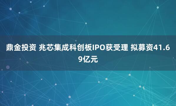 鼎金投资 兆芯集成科创板IPO获受理 拟募资41.69亿元